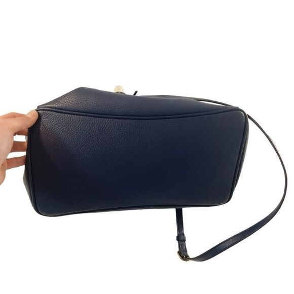 Tory Burch Thea Navy Leather Tote Satchel Purse Women’s Luxury Bag - Picture 7 of 15